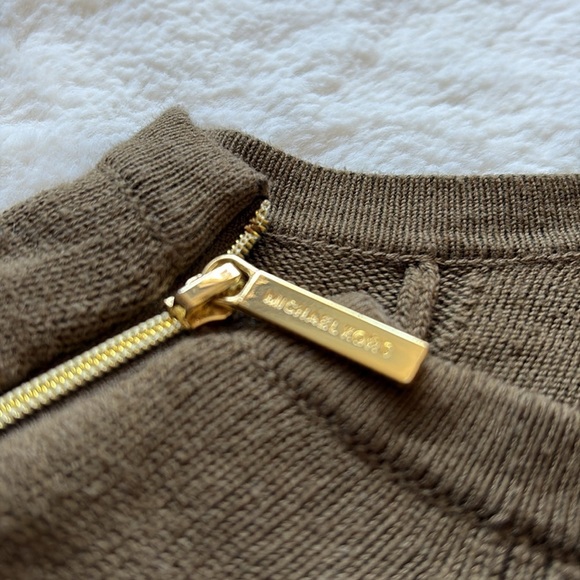 Michael Kors Olive Green Sweater Dress with Gold Shoulder Zippers | Size Small - Picture 6 of 8
